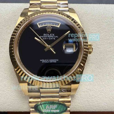 ARF Superclone Swiss 3255 Rolex Day-Date II Black Dial Yellow Gold President Watch 